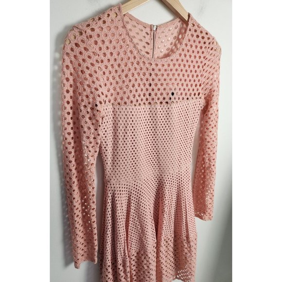 BCBG Max Azria Sz. XS Kyla Whisper Pink Long Sleeve Crochet Fit & Flare Dress - Picture 4 of 8